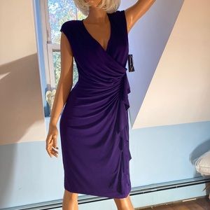 PARTY Deep Purple dress by American Living Size 10 w/ stretch Ruched and Ruffled
